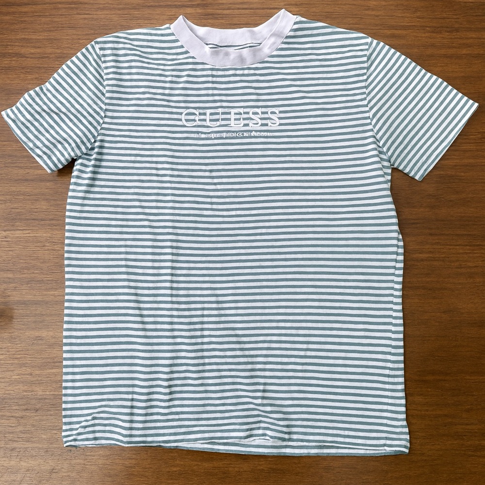 GUESS originals mens ringer striped t-shirt S cotton green